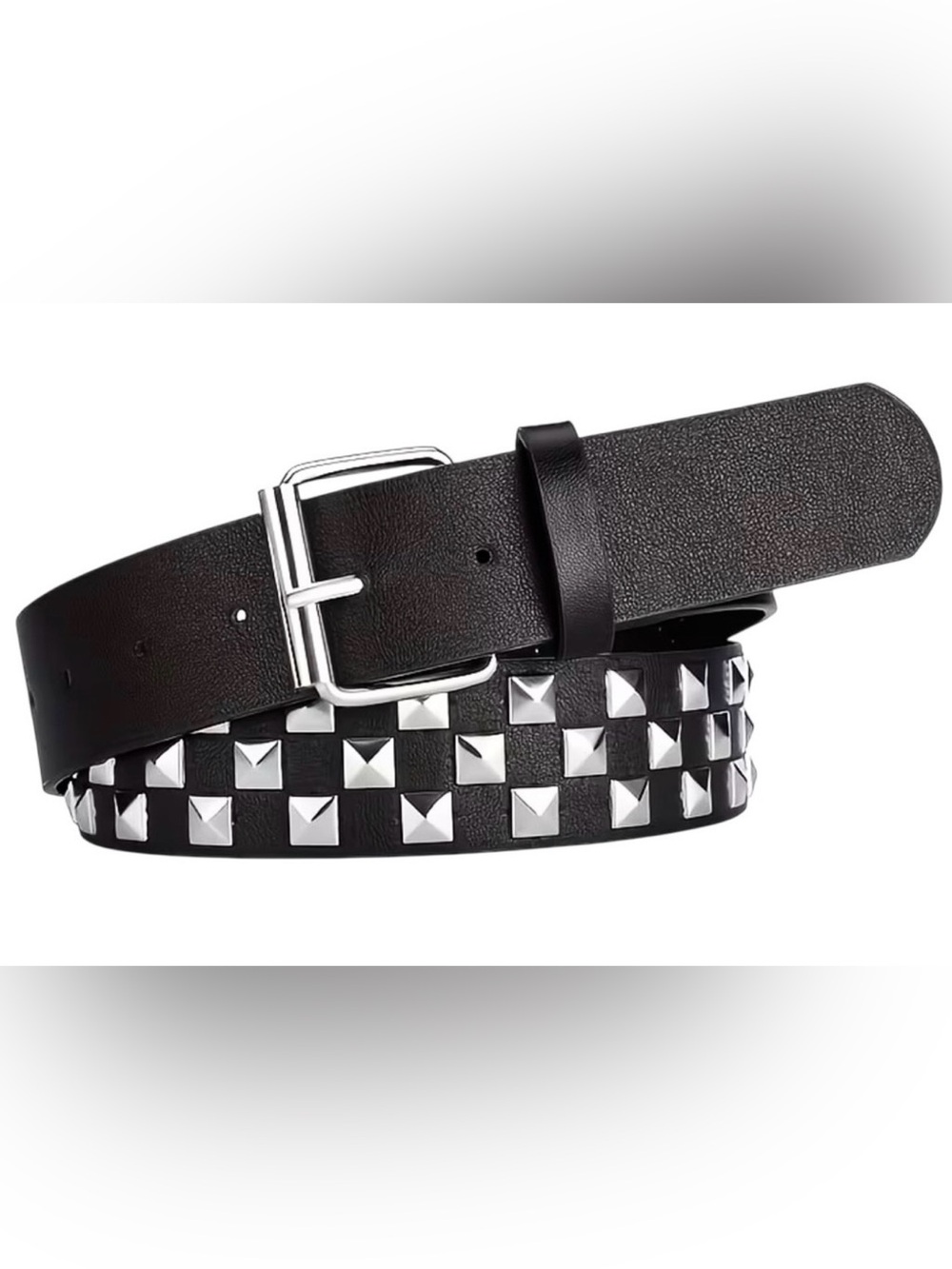 Belt Studded 31”-36” Silver Studs Black Faux Leather